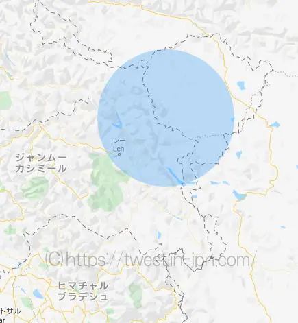 インドのラダック地方、衝突したと思われるエリア