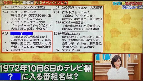 1972年10月6日の日本テレビ、TBSのテレビ欄