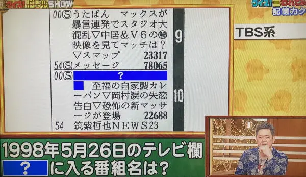 TBS・1998年5月26日（火曜日）のテレビ欄