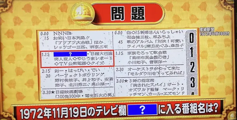 産経新聞「1972年11月19日のテレビ欄」