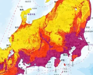 国立研究開発法人防災科学技術研究所地震ハザードステーションマップ（確率論的地震動予測地図）による関東・東海・石川県付近の図